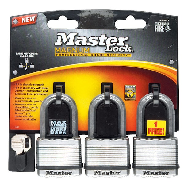 Master Lock Master Lock Magnum 3.56 in. H X 2 in. W X 2 in. L Laminated Steel Dual Ball Bearing Locking Weather-, PK3 M5XTRILFCCSEN - main